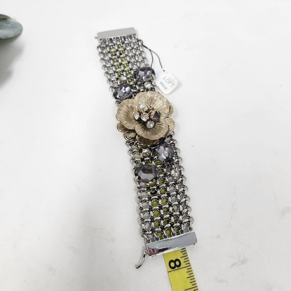 LOFT Rhinestone Flower Metal Chain Magnetic Bracelet NWT - Picture 8 of 10